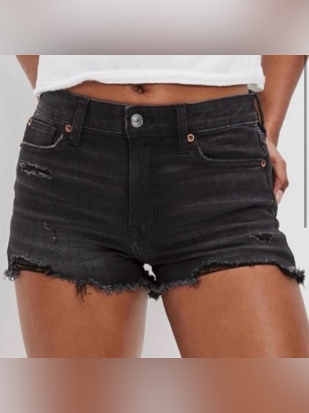 American Eagle Black Denim Distressed Cutoff Shorts